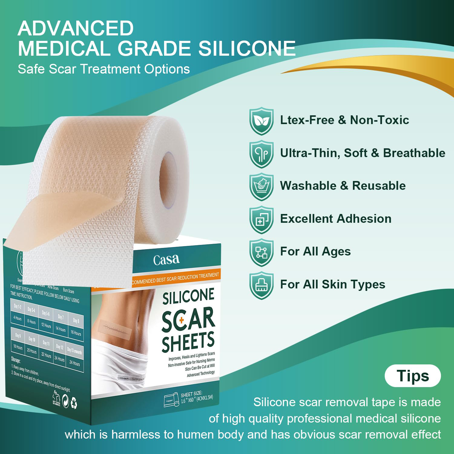 Silicone Scar Sheets for Surgery & Acne Scars (Buy 1 Get 1 Free)